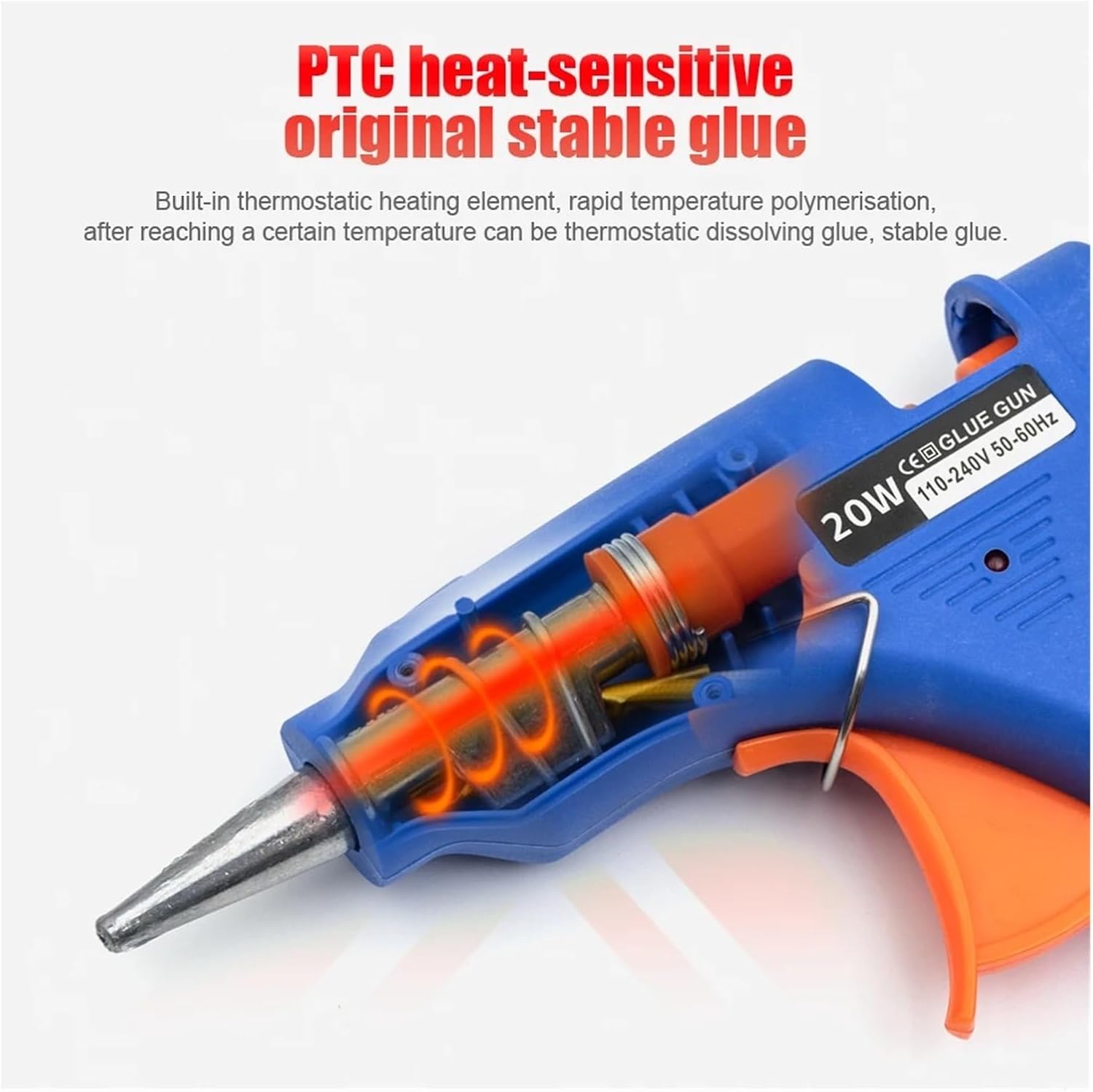 Crafting Melting Glue Gun, 20W Hot Melt Glue Gun, With 7MM 20Pcs Transparent Glue Stick, Mini Gun Home Electric Temperature Gun Maintenance Tools for DIY Arts Quick Home Repairs (W