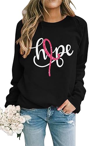 Miniatura 2 de ALLTB Camisas de cáncer de mama para mujer, sudadera de cinta rosa, camiseta de concientización sobre la lucha contra el cáncer, camiseta casual de