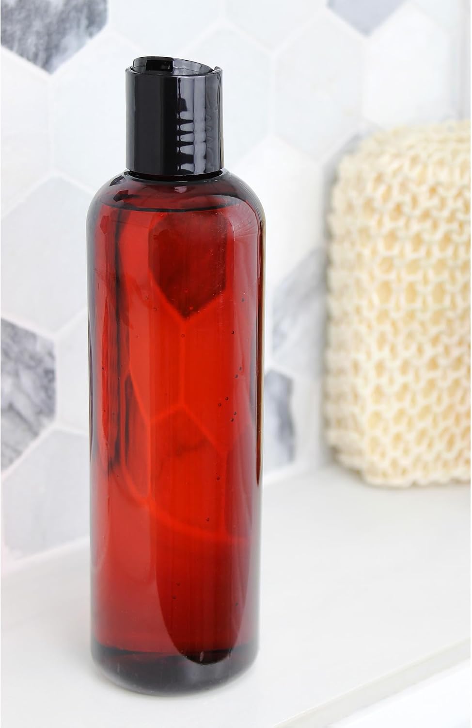 Cornucopia Brands 8oz Empty Plastic Bottles with Disc Top Flip Cap (6 pack); BPA-Free Containers For Shampoo, Lotions, Liquid Body Soap, Creams (8 ounce, Amber Brown)