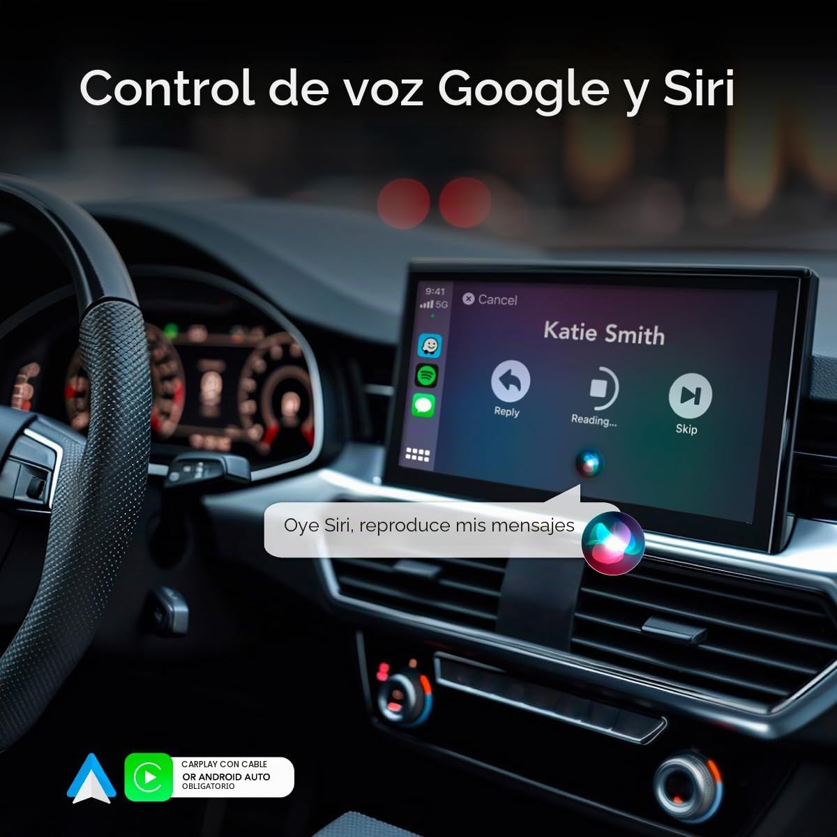 AutoSky Adaptador inalámbrico Carplay y Android Auto - Transforma a Carplay inalámbrico o Android Auto - Plug & Play - Coches Desde 2016 - Diseño Compacto Acabado de Piano