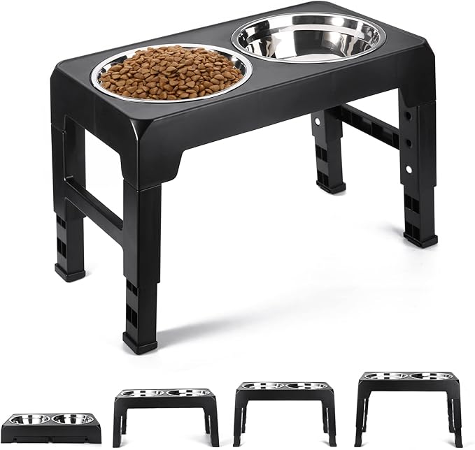 Raised Dog Bowl Adjustable Dog Bowl Stand,4 Height Elevated Dog Bowl