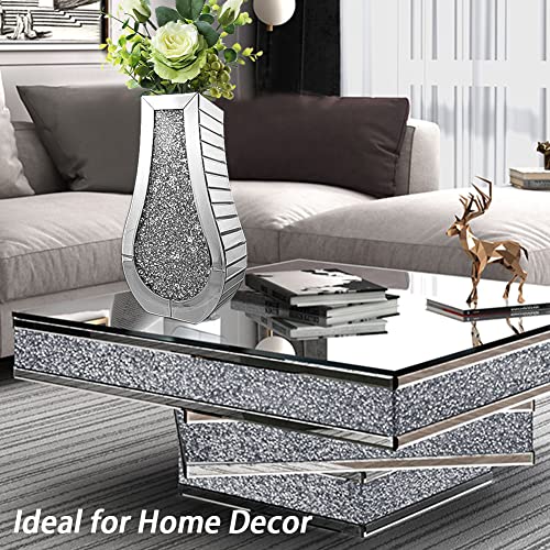 Crushed Diamond Mirror Vase For Home Decor Luxury Crystal Silver Glass Vase Large Clear Mirrored Flower Vase For Home Decoration Can Not Hold Water (Diamond Silver) #TOP3