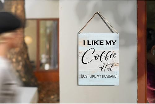 Miniatura 5 de Letrero de madera caliente con texto en inglés "I Like My Coffee" para amantes del café, placa colgante rústica, arte de pared para el hogar, 8 x 10