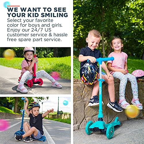Kicksy - Kids Scooter - Toddler Scooter For Kids 2-5 Adjustable Height - 3 Wheel Scooter For Kids Ages 3-5 Boys & Girls - Kids Three Wheel Scooter With Light Up Led Wheels #TOP7