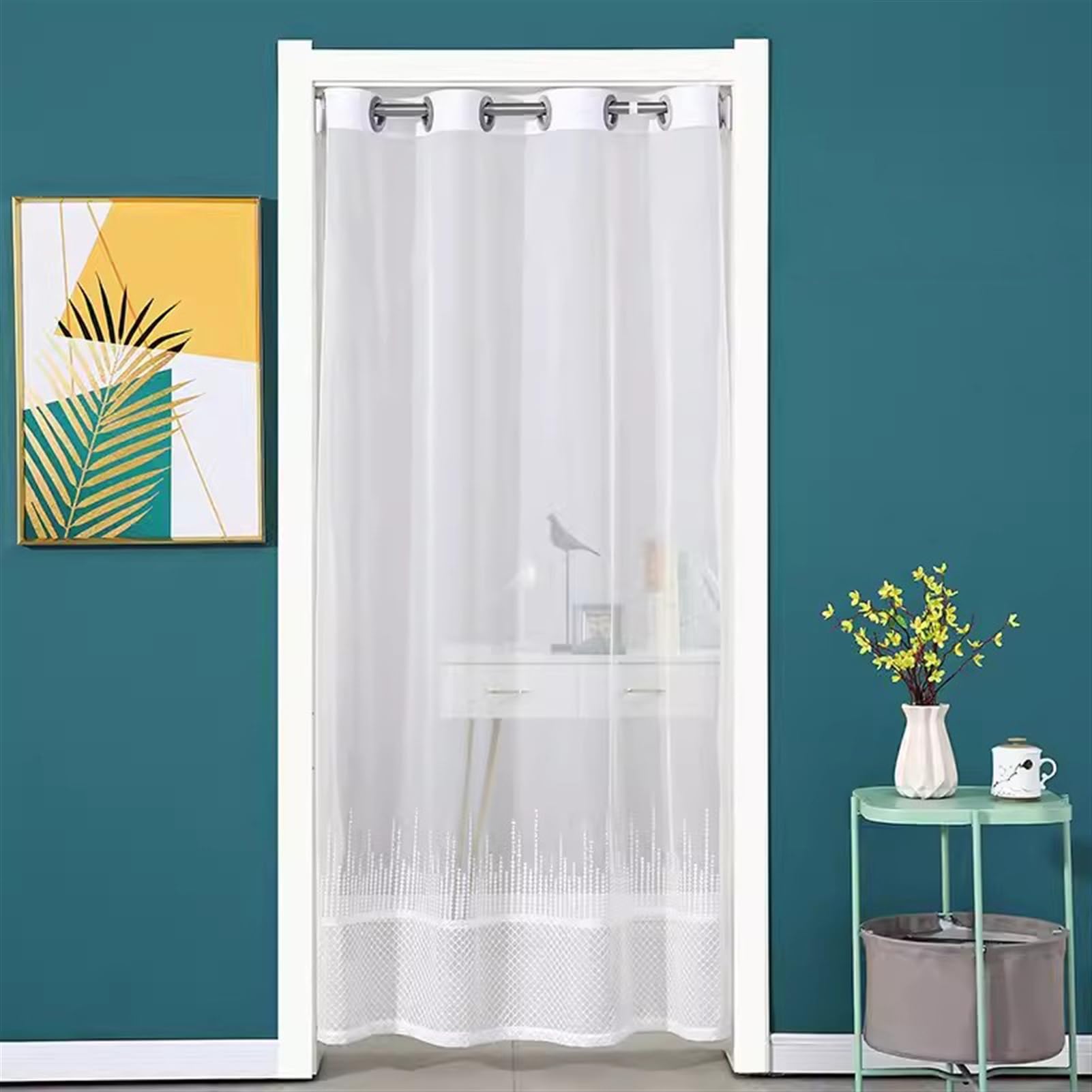 Rideau de porte voile blanc 150x240 cm à oeillets pour séparation de pièce