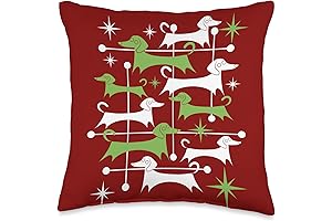 Vintage Retro Mid-Century Modern Christmas Dachshunds Throw Pillow