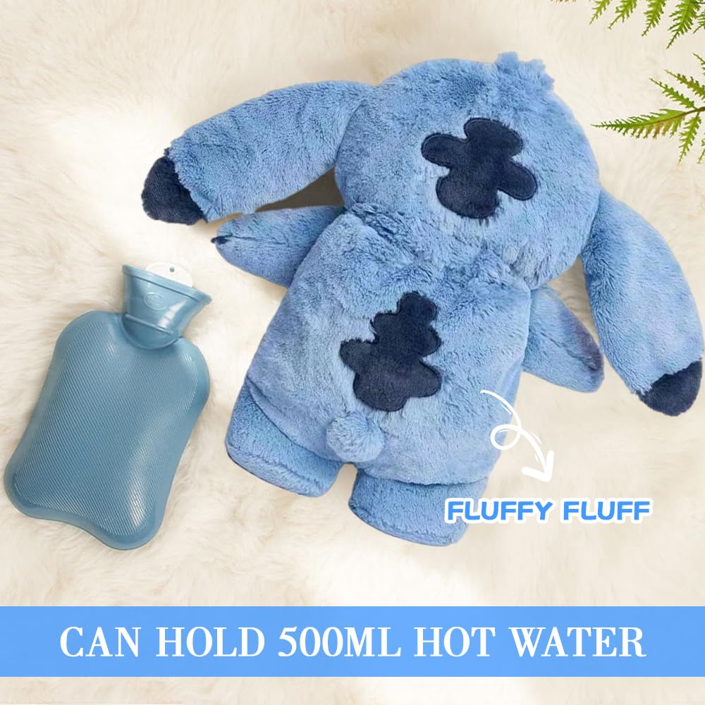 Lotvic Fluffy Wärmflasche, 500ML Wärmflasche Klein, CartoonWärmflasche mit Bezug, Abnehmbare und Waschbare Wärmflaschen, Plüsch Heißwasserflasche für Baby Kinder und Erwachsene