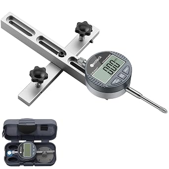 Neoteck 25.4mm Digital Dial Indicator Table Saw Gauge with 3.2inch Long Anodized Aluminum Bar for Aligning and Calibrating Work Shop Machinery Table Saws Band Saws and Drill Presses-Silver