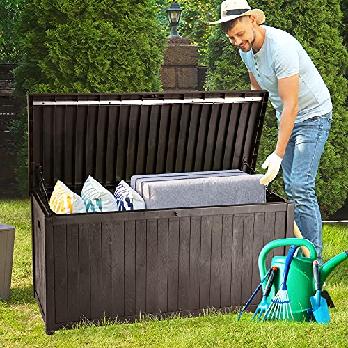 Yitahome Large Deck Box,Outdoor Storage Container 114 Gallon For Outdoor Pillows, Pool Supplies, Garden Tools, Furniture And Sports Equipment,Water-Resistant,Lockable (Brown) #TOP2