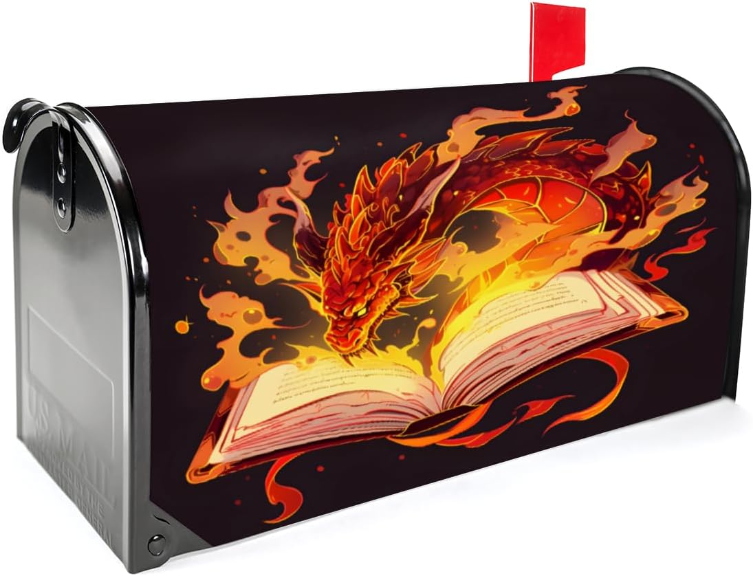 Pardick Magic Book Dragon Mailbox Covers Magnetic Standard Size 21"x18" Letter Box Cover Mailbox Wraps Post Mailbox Decorations for Outdoor Garden Yard