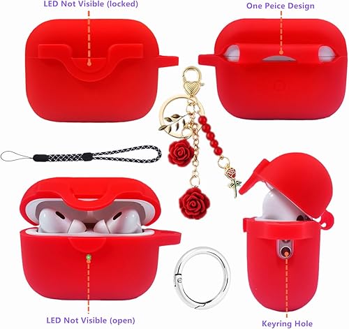 Miniatura 2 de Funda con cerradura para Airpods Pro de 2 generación1 generación con bonito cordón de llavero de flores, funda protectora de silicona para Airpods