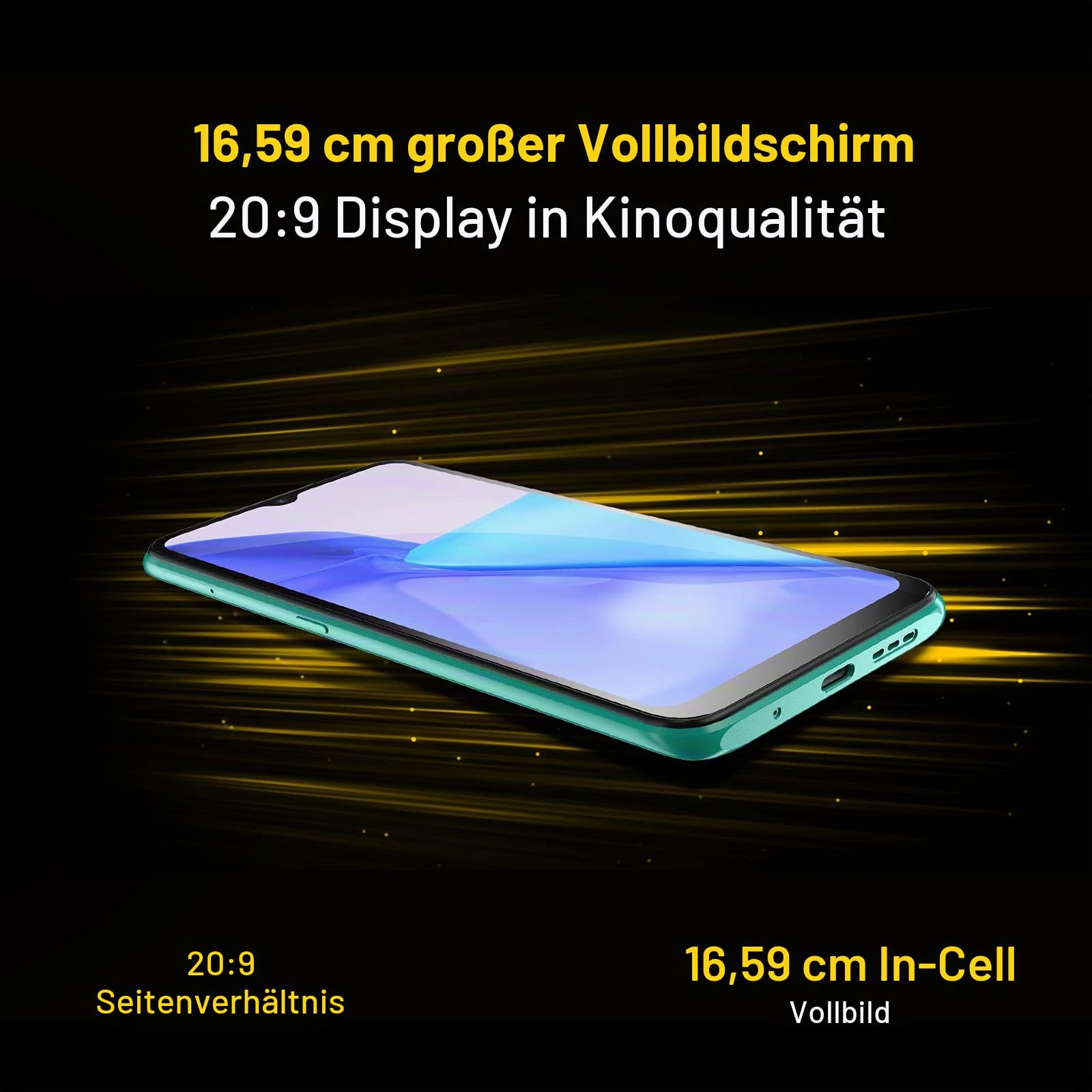 UMIDIGI Smartphone Ohne Vertrag,3GB+64GB Handy Günstig,5000mAh Akku,Android Handy ohne vertrag,6,53" HD+ Display,Octa Core,16MP+8MP,3-Kartenfächer,Dual SIM 4G Handys/OTG(Grün)