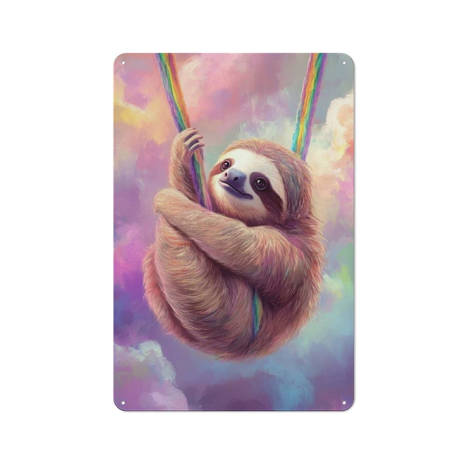 Junmoney Rainbow Sloth Tin Wall Plaque 30X20cm With For Dining Room Or Kitchen, Tin Sign Wall Decor For Kitchens And Dining Spaces