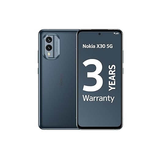 Nokia X30 5G Smartphone, 8GB RAM/256GB ROM, 6.43” FHD+ AMOLED Display, 90Hz refresh rate, 3 years warranty, OS and monthly security updates, 50MP camera, super-fast 33W charging support - Blue