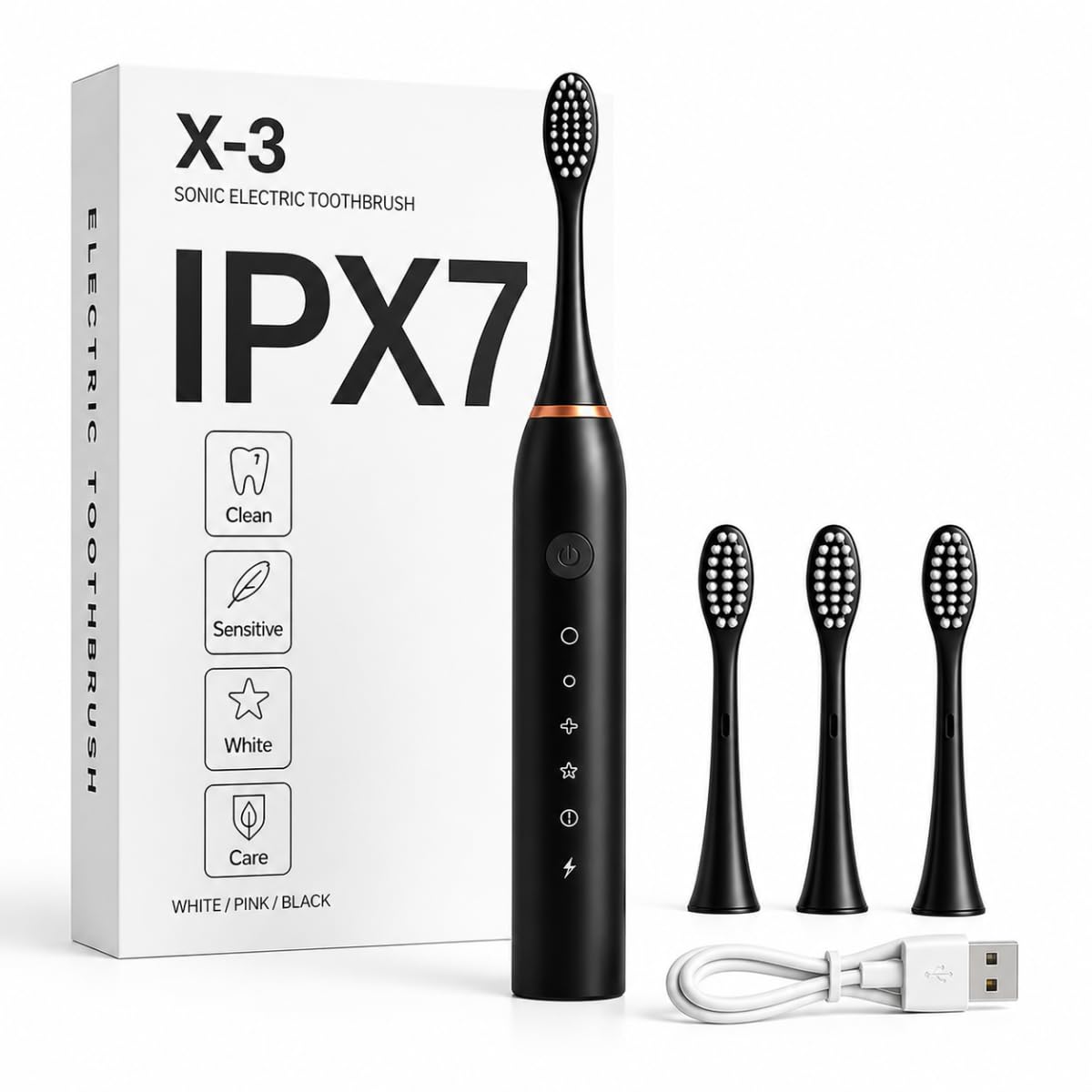 Escova de Dente Elétrica Recarregável USB Escova Dental Ultrassônica IPX7 6 Modo
