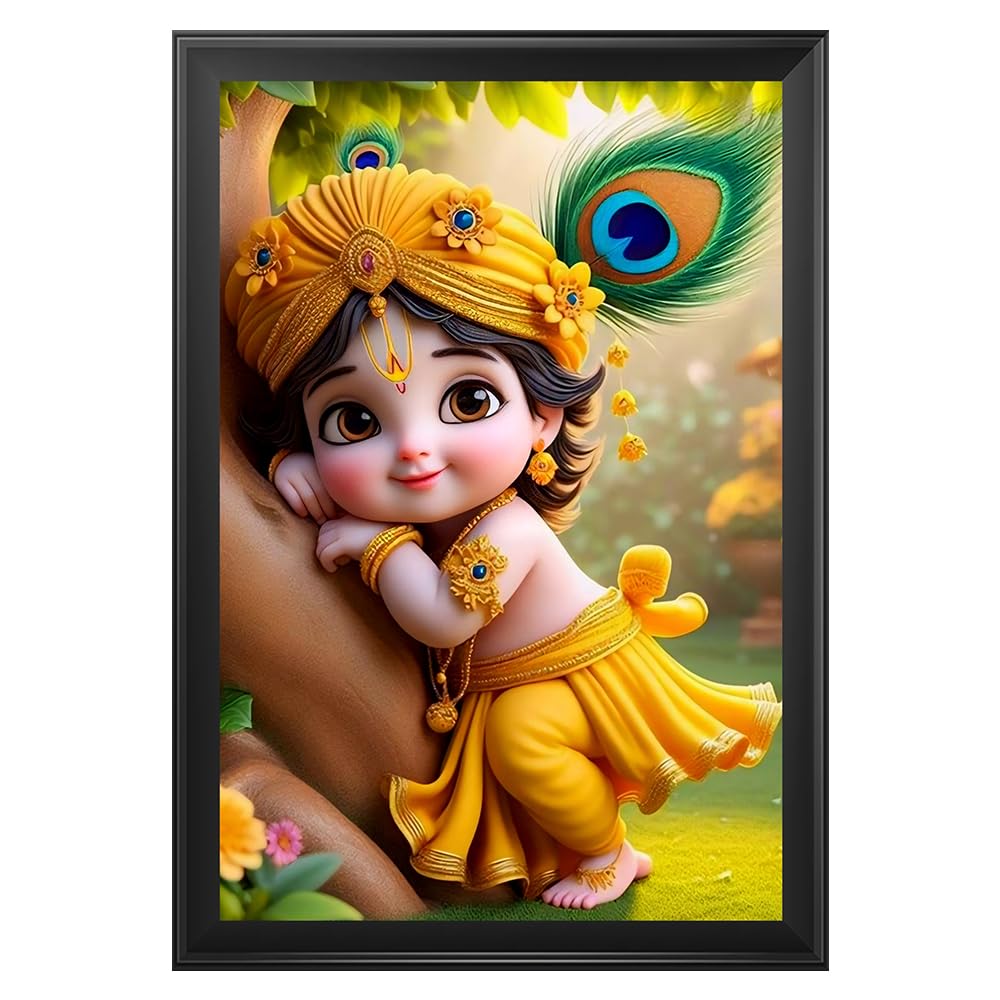 Baby Krishna Photo Frame | Shri Bal Gopal Painting for Pregnant Women | Kanha Ji Poster | Laddu Lord Makhan Chor | Walls Home Bedroom Living Room Decoration Gift. (4x6 Inches, Multicolored -01)