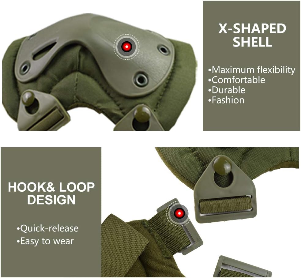 Action Union Professional Tactical Combat Knee and Elbow Protective Pads Sets Advanced Tactical Gear Set for Airsoft Paintball Hunting Army Skate Outdoor Sports (Green) : Sports & Outdoors