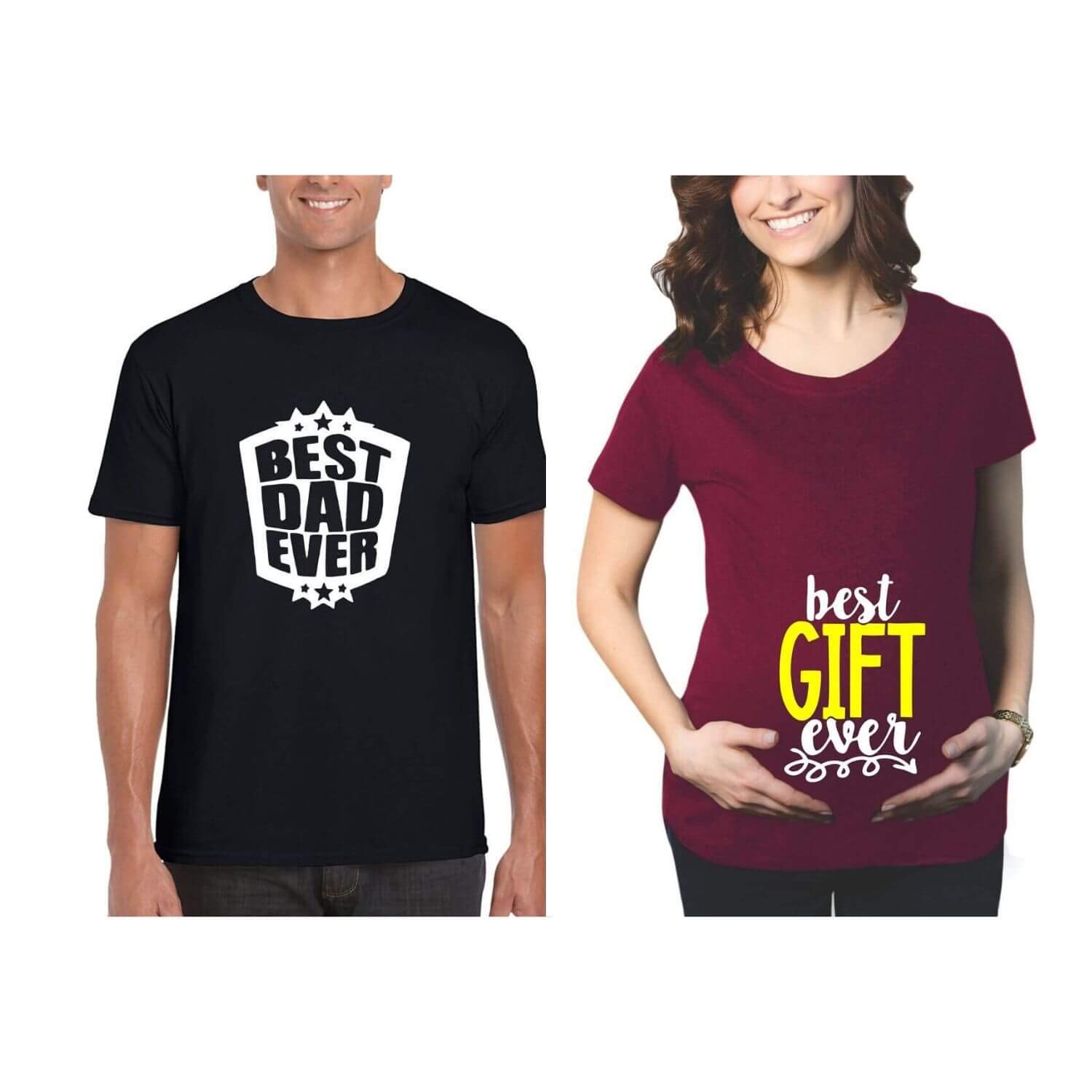 Maternity Couple T-Shirts Combo Pregnancy Announcement Best Dad Ever for Men Women Round Neck Half Sleeves Black Maroon-image-22