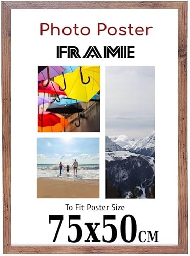 Rustic 75x 50 cm Poster Frames - 75 x 50 cm Frame- Large MDF Wooden Frames 75x50cm - Both Ways Wall Hanging Wall Gallery Living Room Poster Picture Frame With Styrene Shatterproof Perspex Sheets