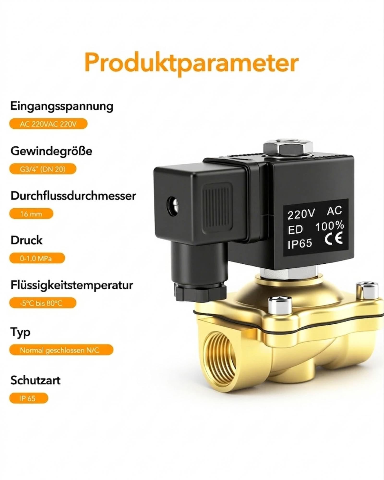 Électrovanne électrique en laiton 220 V CA : 3/4" électrovanne vanne de distribution d'eau soupape solénoïde en laiton pour eau air huile