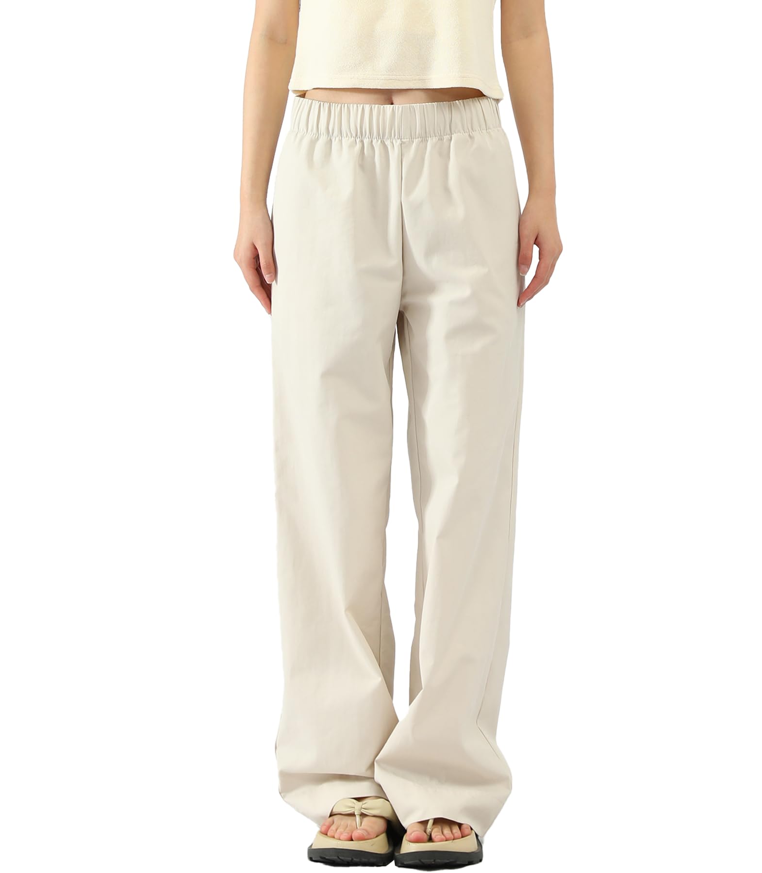 100 Cotton Wide Leg Pants Woman Work Casual Pants for Women Poplin High Waisted Relaxed with Elastic Waist