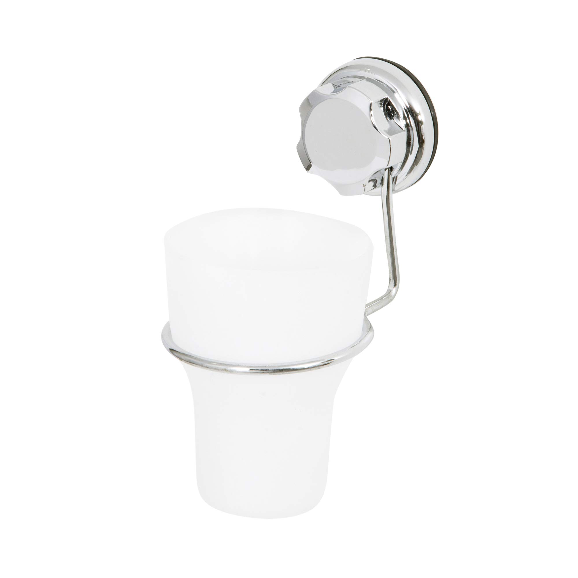 Compactor Bestlock Suction No Drilling Wall Mountable Toothbrush Holder with Cup, Chrome and White
