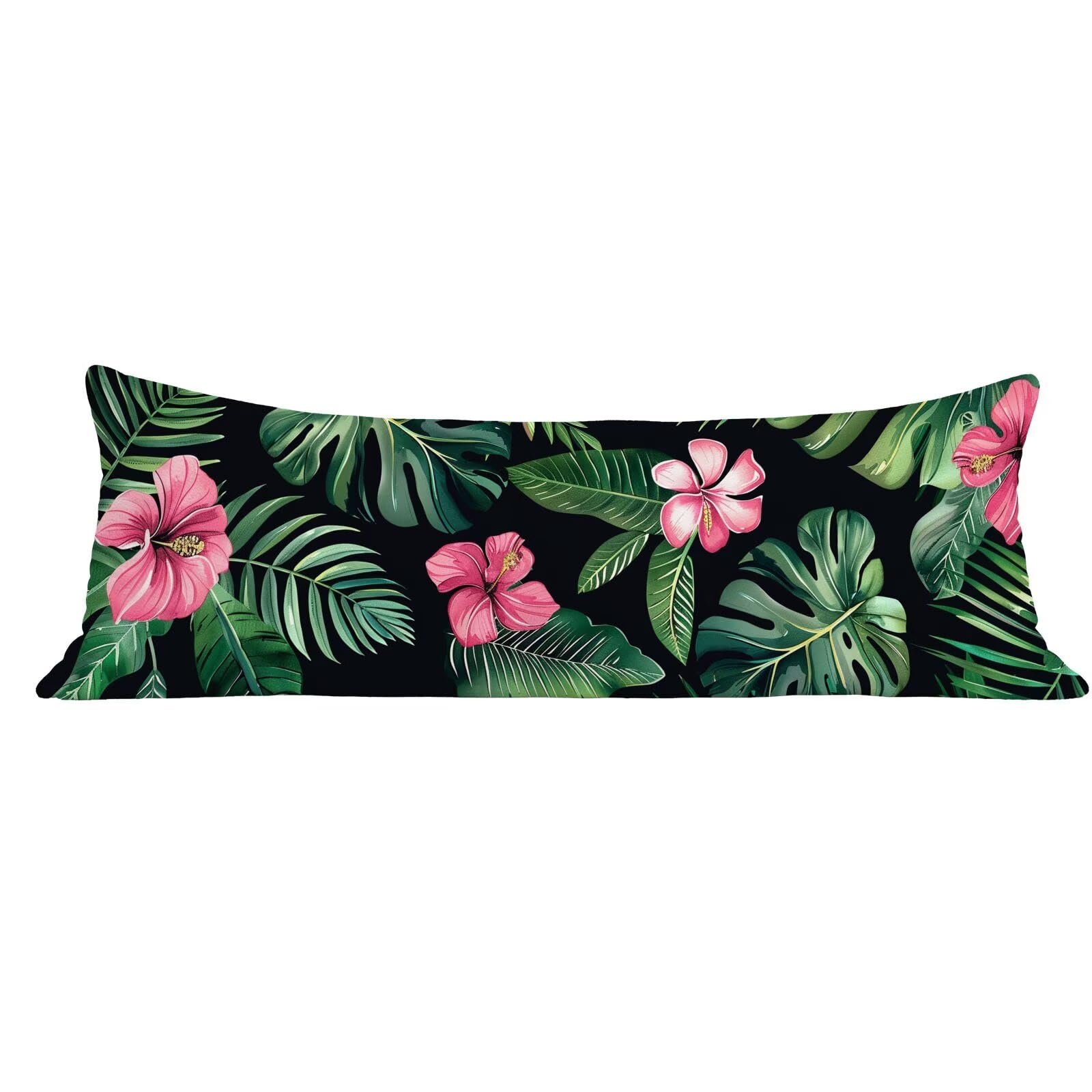 Funda de Almohada 60 x 180 cm Verde Protector Almohada 180 cm con Cremallera Invisible, Lino Durable y Transpirable Pillow Case Largas Hojas Impresión a Doble Cara para Cama, Sofá y Dormitorio dg-556