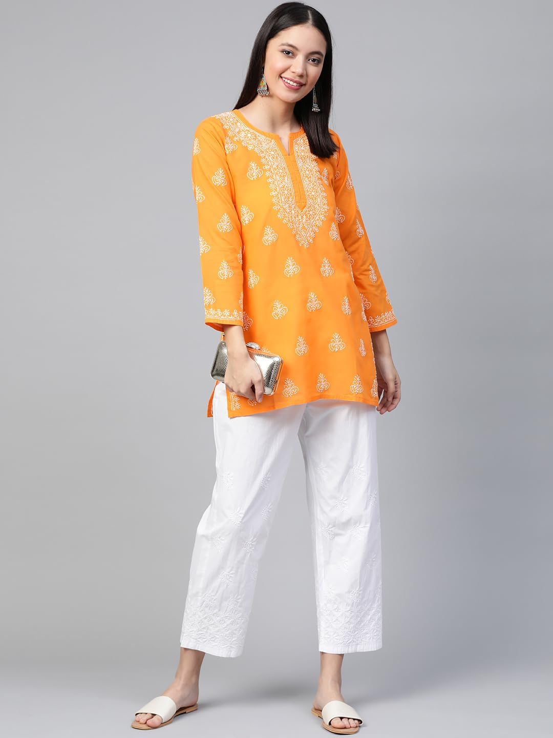 Ada Hand Embroidered Indian Clothing Chikankari Women's Cotton Top Tunic Shirt Kurti A210717 - Image 6