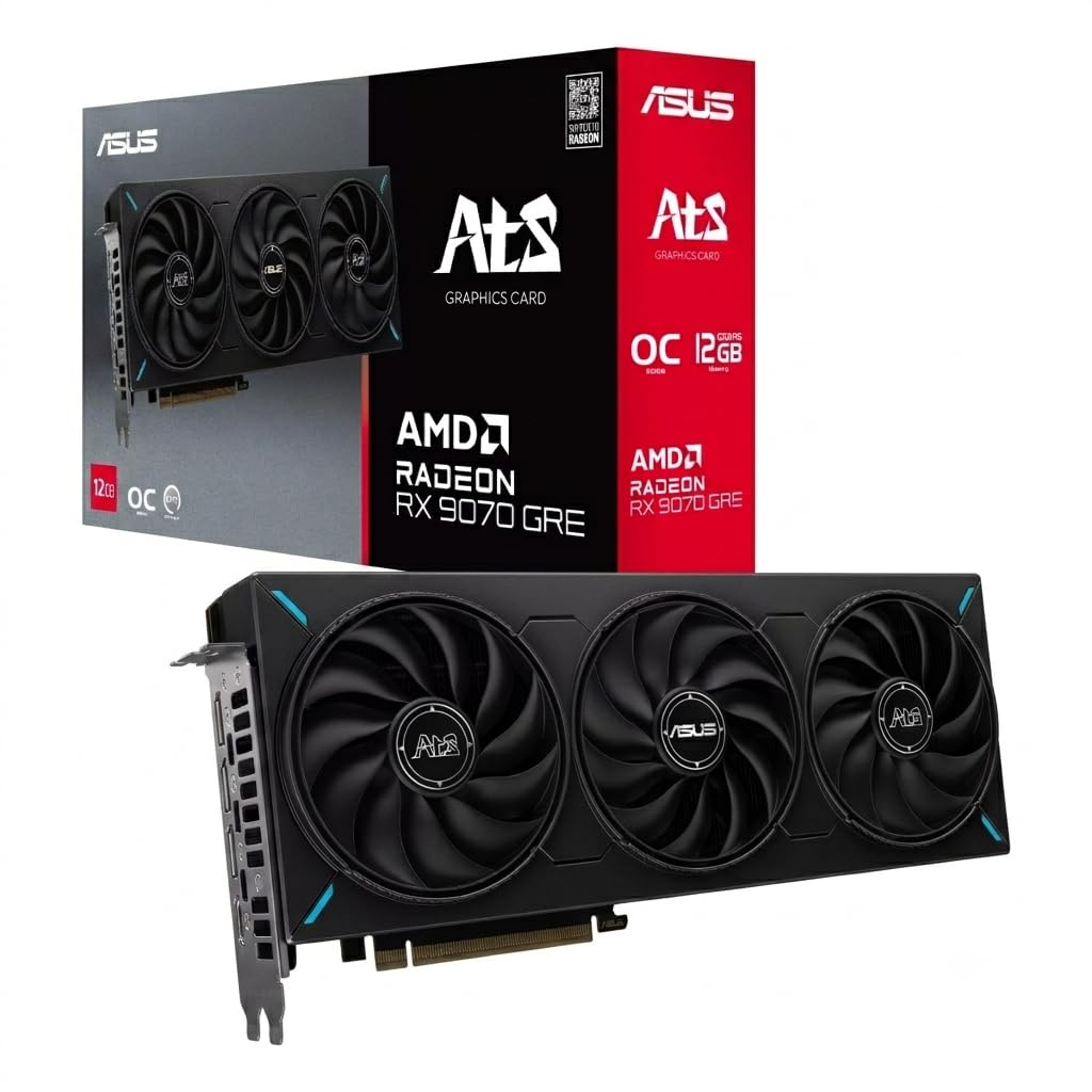 ASUS ATS - Scheda grafica Radeon RX 9070 GRE OC Edition (PCIe 5.0, HDMI/DP 2.1, design a 2,5 slot, ventole assiali tech, cuscinetti a doppia sfera per ventole, Dual BIOS, GPU Guard)