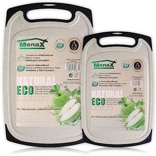 Tabla de Cortar de Cocina Antibacteriana y 100% Ecológica Pack 2 – Tablas de Cocina Libres de BPA con Ranura para Jugo – Tabla de Corte Profesional Resistente y Antideslizante