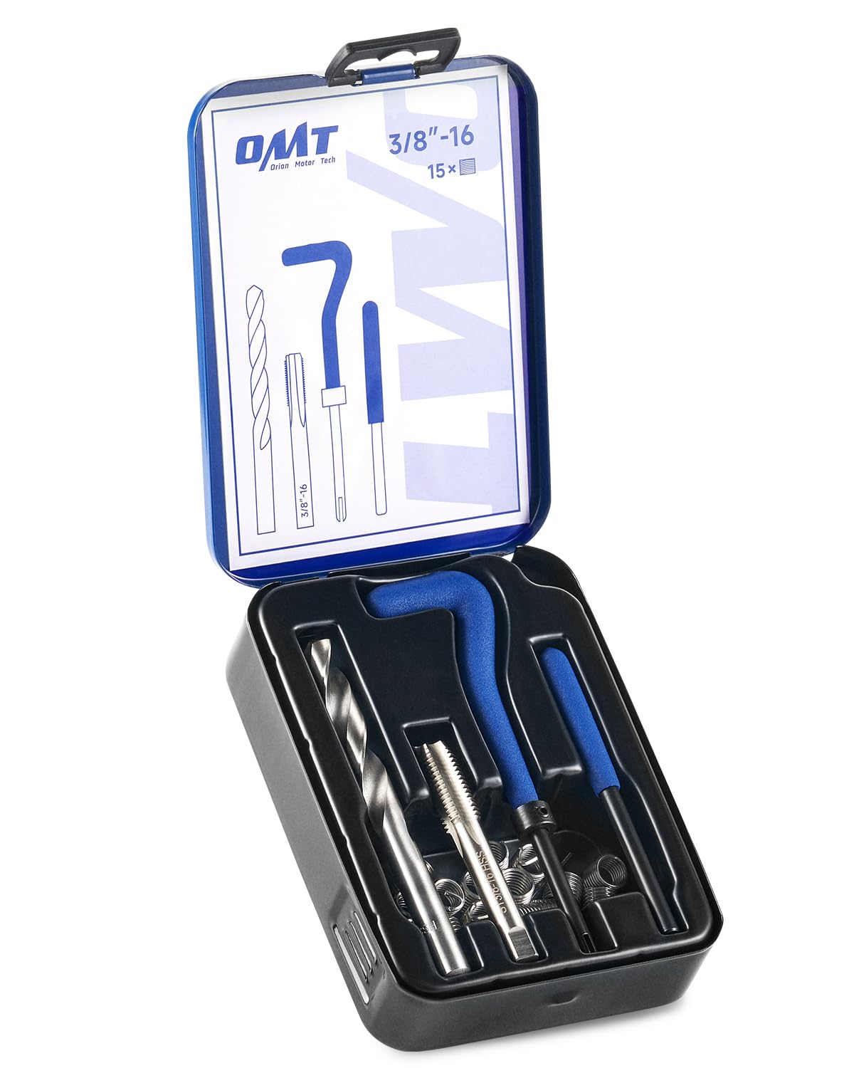Orion Motor Tech Helicoil Thread Repair Kit, 3/8"-16 Thread Repair Tool Set with HSS Drill Bit & 15 Thread Inserts, SAE Thread Repair Installation Kit for Rethreading Internal Threads with Carry Case