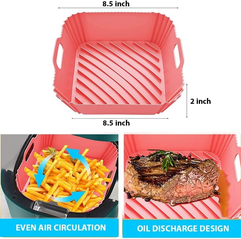 Image of Air Fryer Silicone Liners - 2 PCS Square with Oven Mitts, Basting Brush, & Tongs - Reusable Silicone Molds, Replacement for Parchment Paper