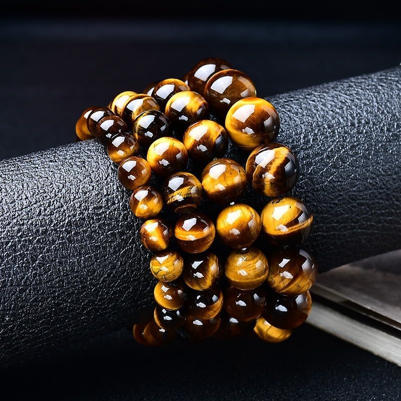 Tiger's Eye Stone Beaded Bracelet, 14mm Natural Gemstone, Adjustable 6-8.5 inches, Golden Brown - Image 3