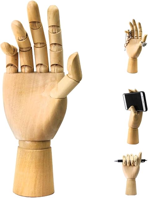Wood Art Mannequin Hand,Hand Model,Hand Statue Figure Sculpture Manikin Hand Model with Flexible Fingers,for Drawing,Sketching (Right Hand)-25cm