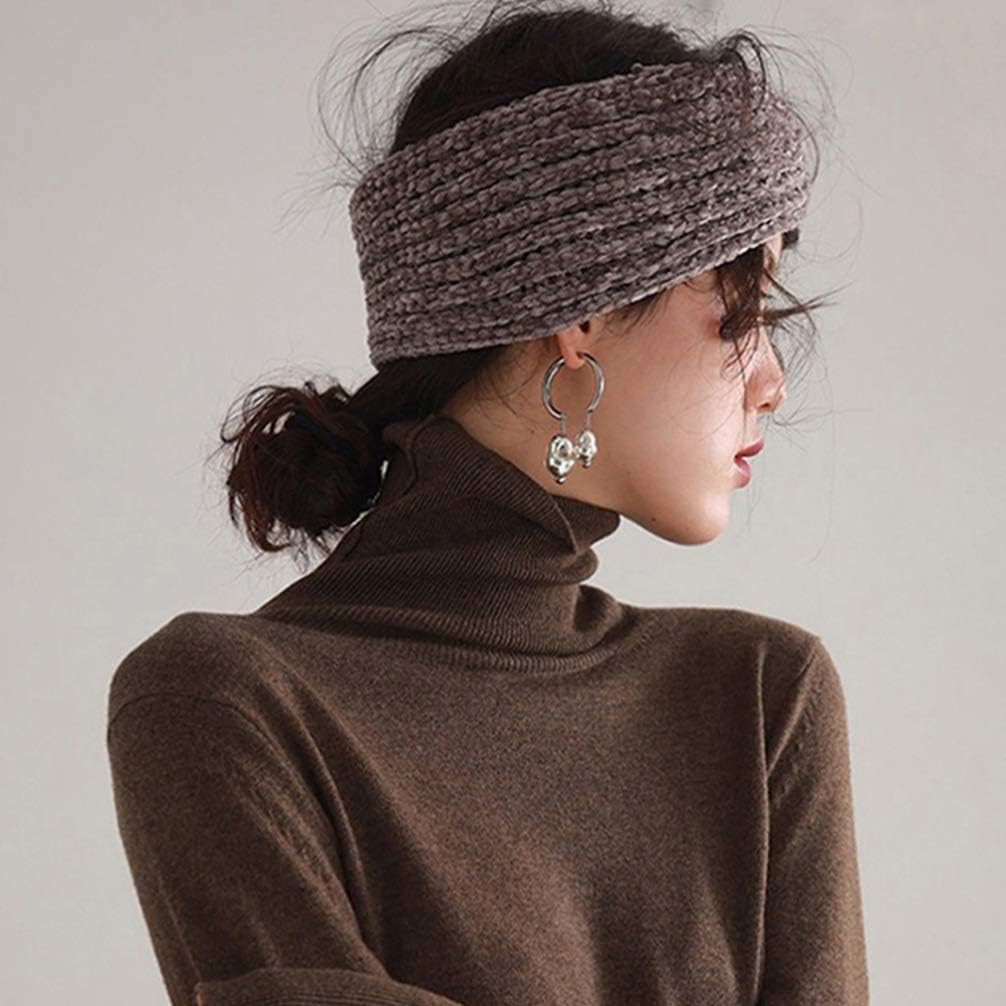 Lurrose Knitted Headband Cross Sports Headwrap Warm Woolen Yarn Hair Hoops for Women Girls, Coffee, Size 1 - Image 4