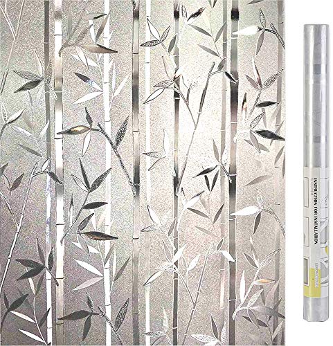 Image of Elton 3D Window Films Privacy Film Self Adhesive Decorative Film for Bathroom Door Window Heat Control Anti UV White Bamboo 24 x 96 inches