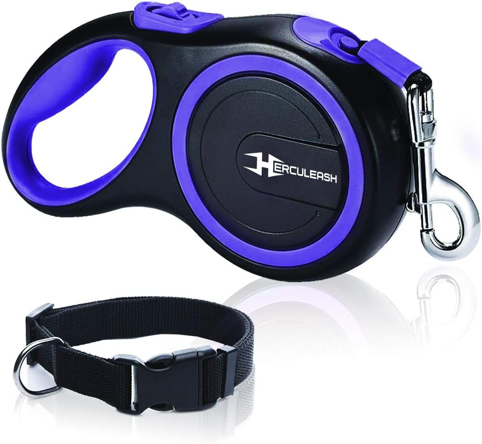 Herculeash 16Ft Retractable Dog Leash and Collar Set for Small, Medium or Large Dogs up to 110lbs- Tangle Free, Heavy Duty Nylon Tape Pet Walking Leash with Anti-Slip Handle- Large, Purple : Pet Supplies