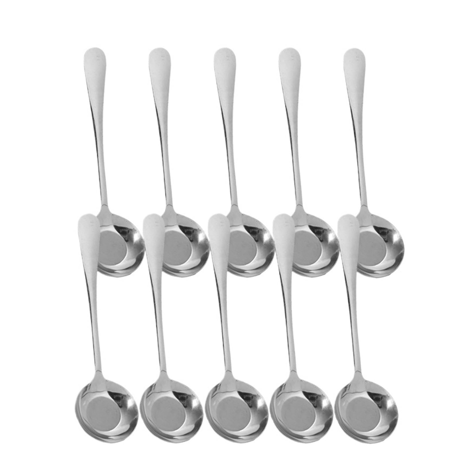 Cuchara de sopa cabeza redonda acero inoxidable, mango largo agitador, cuchara café portátil for postre, cocina casera, 2/10 Uds(10Pcs)
