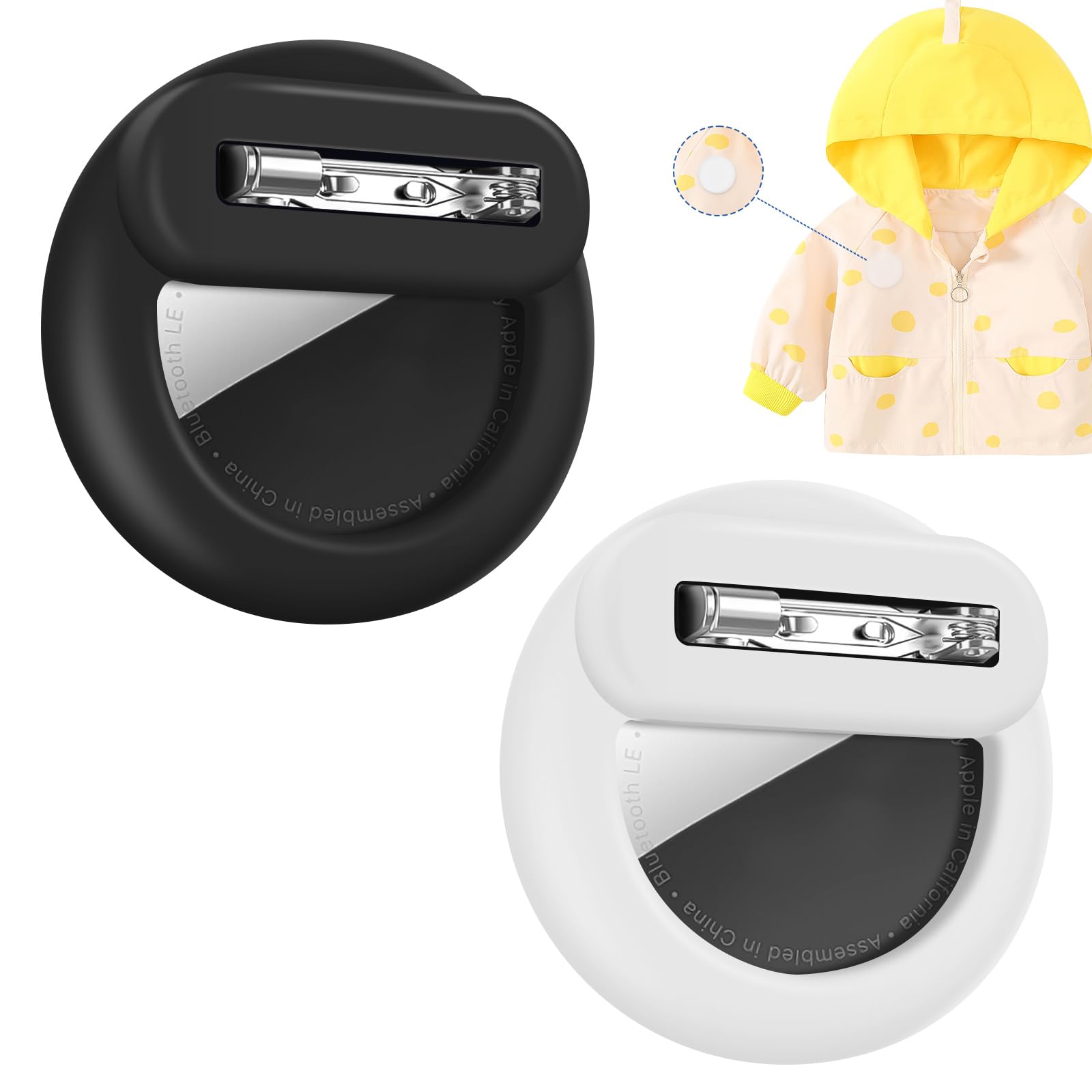 AXFEE 2PCS Hidden Air-Tag Case for Kids, Air-tag Holder with Safety Pins, Anti-Removal Sicoilne case, Compatible with Apple air-tag for Kids Adult Pets Backpack Inside Clothes, White, Pink — view 12