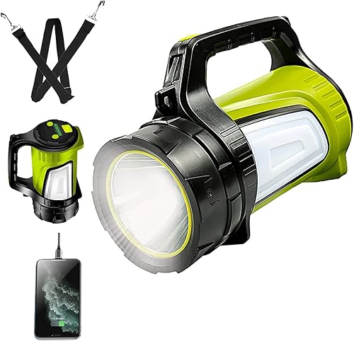 KINSACH Linterna LED recargable para campamento, linterna más brillante con 1200 lúmenes, 5 modos de luz, banco de energía de 4500 mAh, linterna
