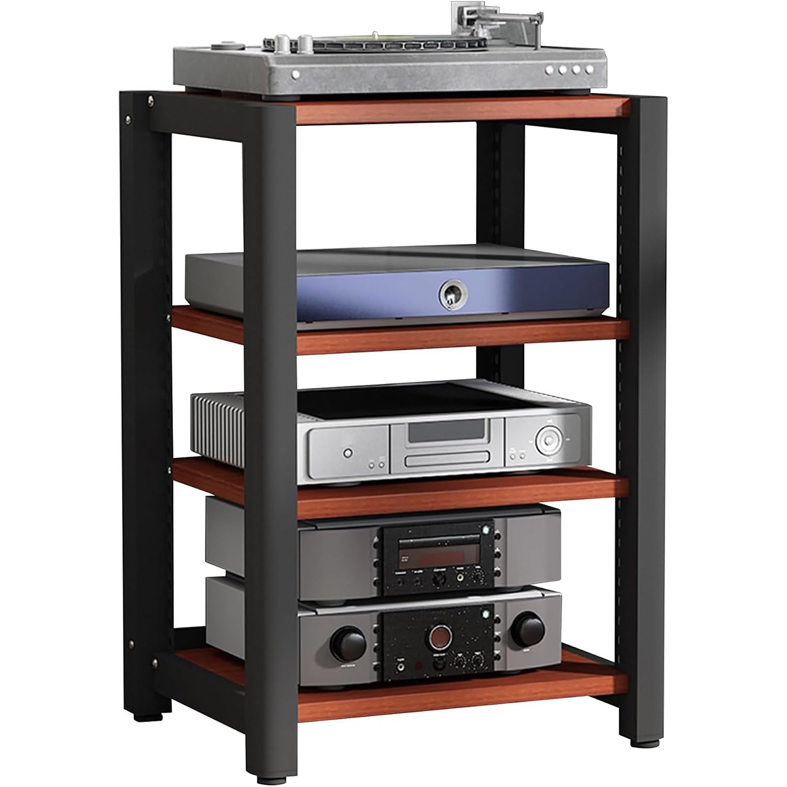 Supporto multimediale AV a 4 livelli in legno per TV e console di gioco, scaffale audio per proiettore Xbox, accessori per giradischi, finitura marrone