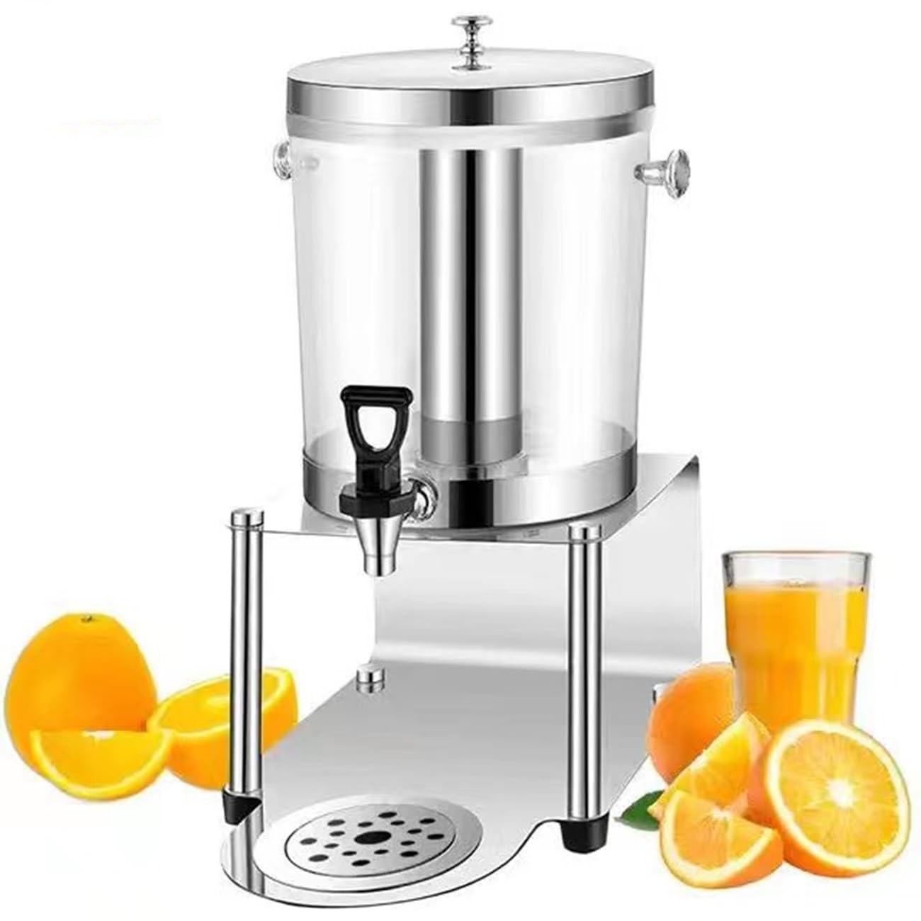 JYBNBBE 8L Drink Dispenser with Tap, Cold & Hot Drink Dispener, Stainless Steel Beverage Dispenser with Ice Container and Drain Tray, for Parties Buffet Catering