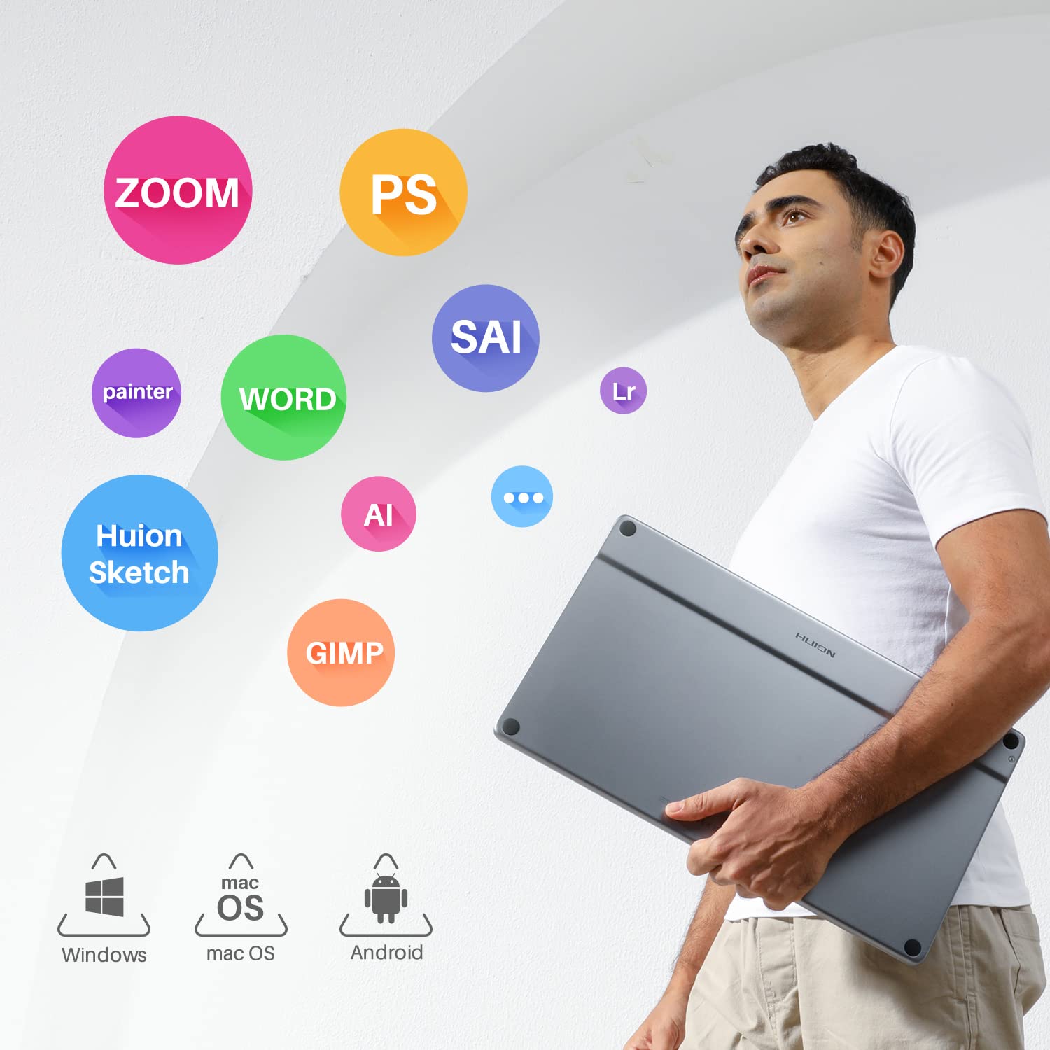 HUION Kamvas Pro 16 2.5K 145% sRGB Tavoletta Grafica con Schermo, QHD 2560x1440 a Laminazione Completa con Schermo con 8 Tasti Programmabili e Pennino in Feltro per Disegno Digitale | 15.8 Pollici 2.5K QHD Penna Passiva Compatibile con Android Tablet Graf