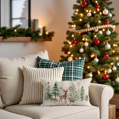 Miniatura 2 de PANDICORN Fundas de almohada de Navidad de 12 x 20 pulgadas, decoración de árbol de Navidad de Papá Noel, bosque de las maravillas, almohadas