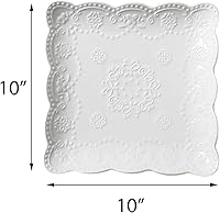 Vista 3 de Jusalpha Juego de 4 platos cuadrados de cerámica de encaje en relieve, platos de pasta/ensalada/postre, lavavajillas, microondas, juego de vajilla