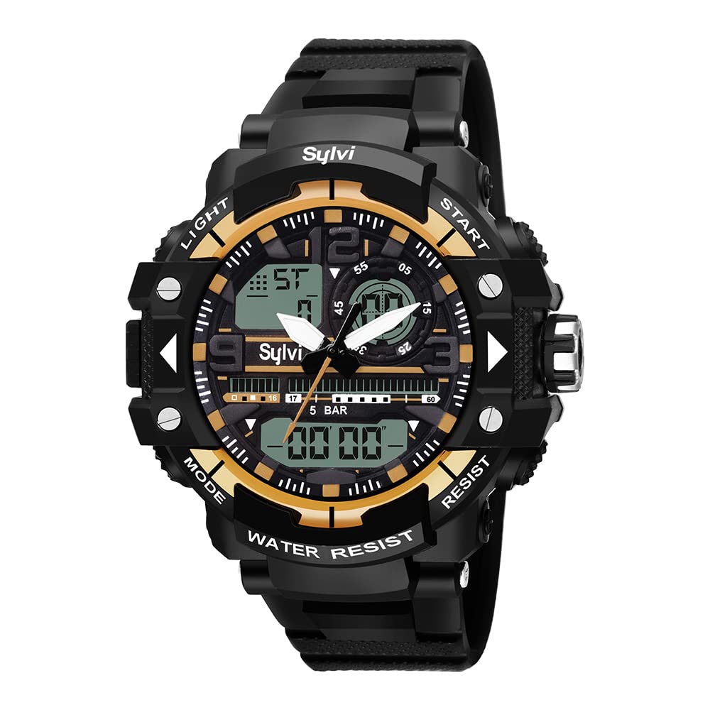 Sylvi Wrist Watch for Men | Multi-Functional Sports Analog Digital Watch for Men | Water Resistance | Men Wrist Watch with Chronograph | Silicone Strap Watches for Men (Gold) (B07KT7PFLC) Amazon Price History, Amazon Price Tracker