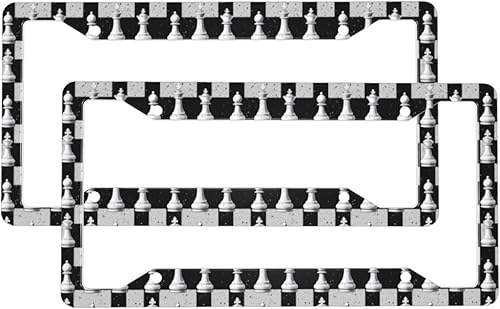 Miniatura 1 de 2 marcos de matrícula de automóvil para mujeres y hombres, cubierta de aluminio sólido de ajedrez vintage con impresión blanca para accesorios de