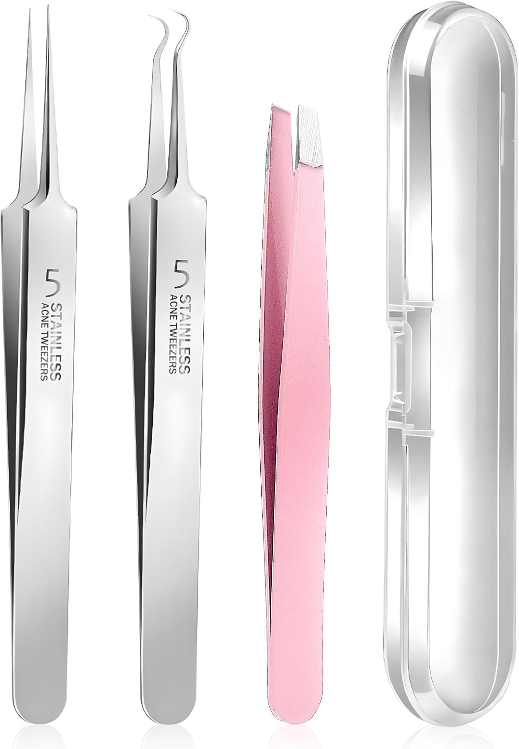 3 stuks hoogwaardige mee-eterverwijderaar, pincet, mee-eterverwijderaar, comedonenknijper, van roestvrij staal, puistjes, gereedschap met doos voor neusverzorging en gezichtsverzorging, alle huidtypes