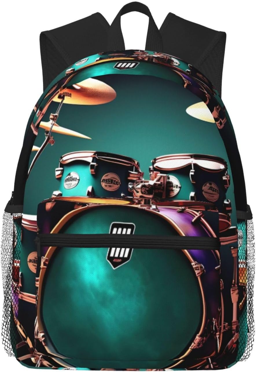 Zaino casual leggero per computer portatile, per uomini e donne, per uso quotidiano, zaino da viaggio alla moda, set di tamburi, Cool Drum Set, Taglia unica