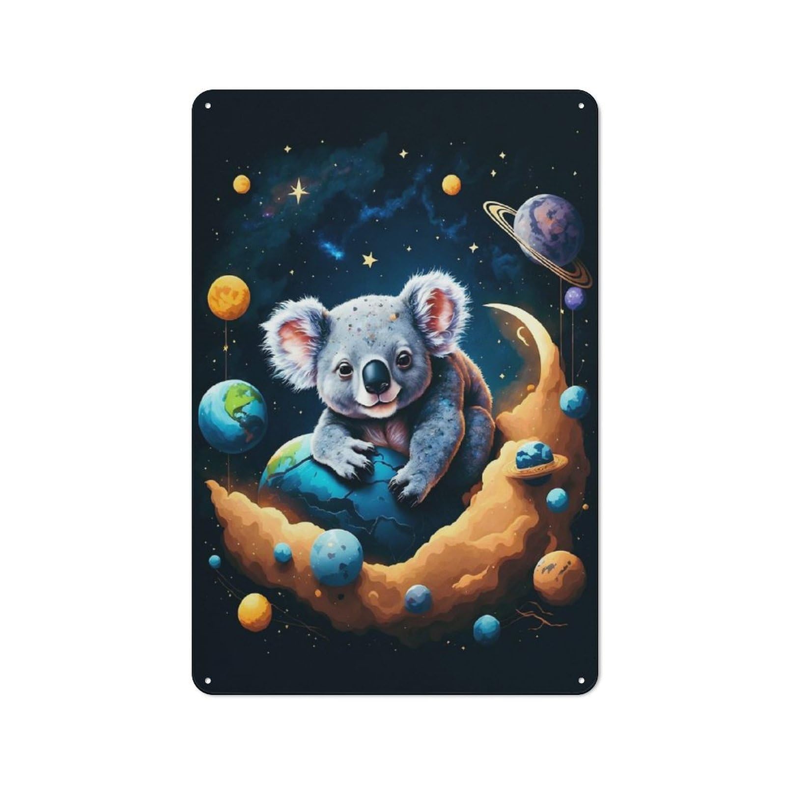 Junmoney Koala Crescent Moon 30X20cm Rustic Metal Sign With For Guest Room Or Hallway, For Vintage Wall Decor Fans, For Metal Sign Collectors